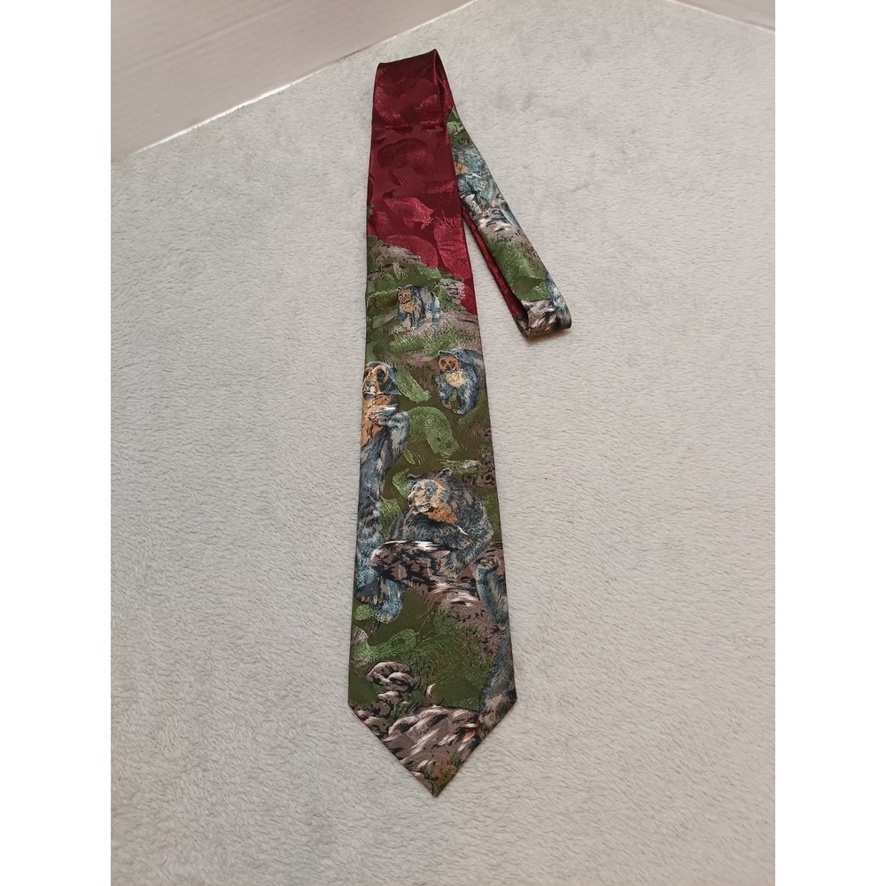 Vintage Animal Tracks Men's Polyester Necktie Bears USA Made Classic Casual.